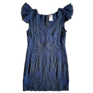 YOANA BARSSCHI Navy Blue Lace Semi Sheer Designer Mini Dress Women’s Size Small